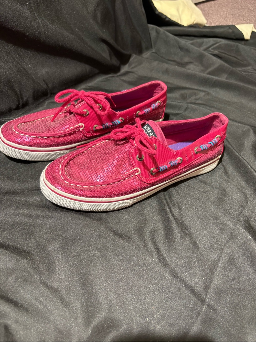 Sperry Hot Pink Sequin & Bead Lace-Up Boat Shoes